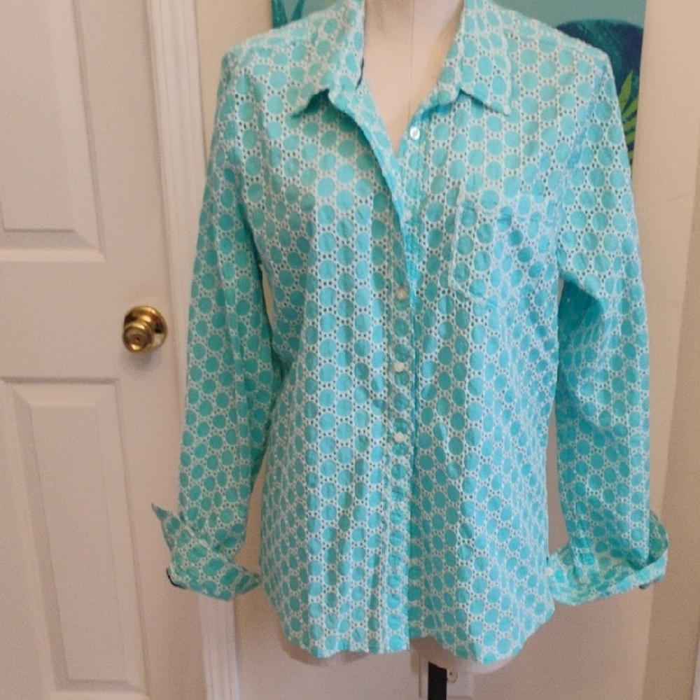 JCPenney Turquoise Eyelet Button-Up Blouse
